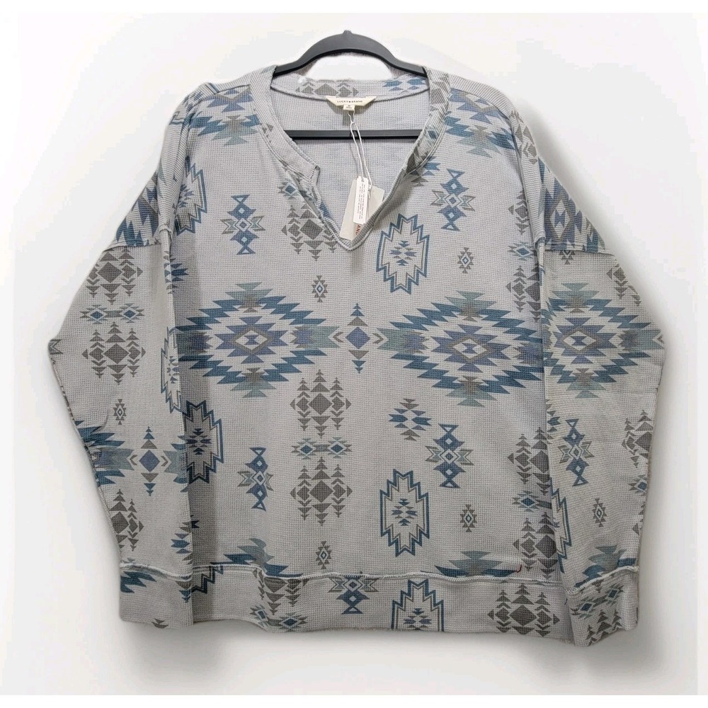 NWT Lucky Brand Womens Long-Sleeve XL Waffle Knit Aztec Western Shirt Thermal‎